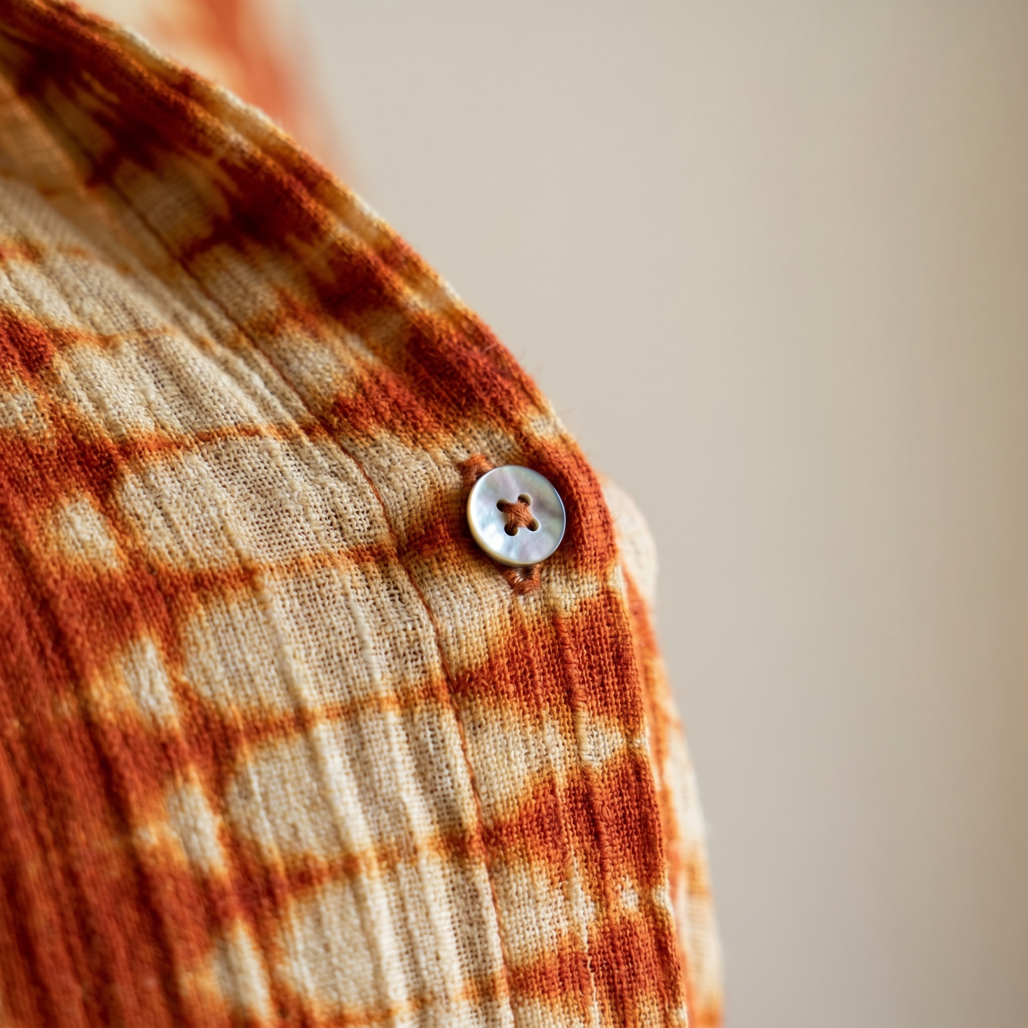 The Sunset Shibori, close up of shibori folds and dye texture