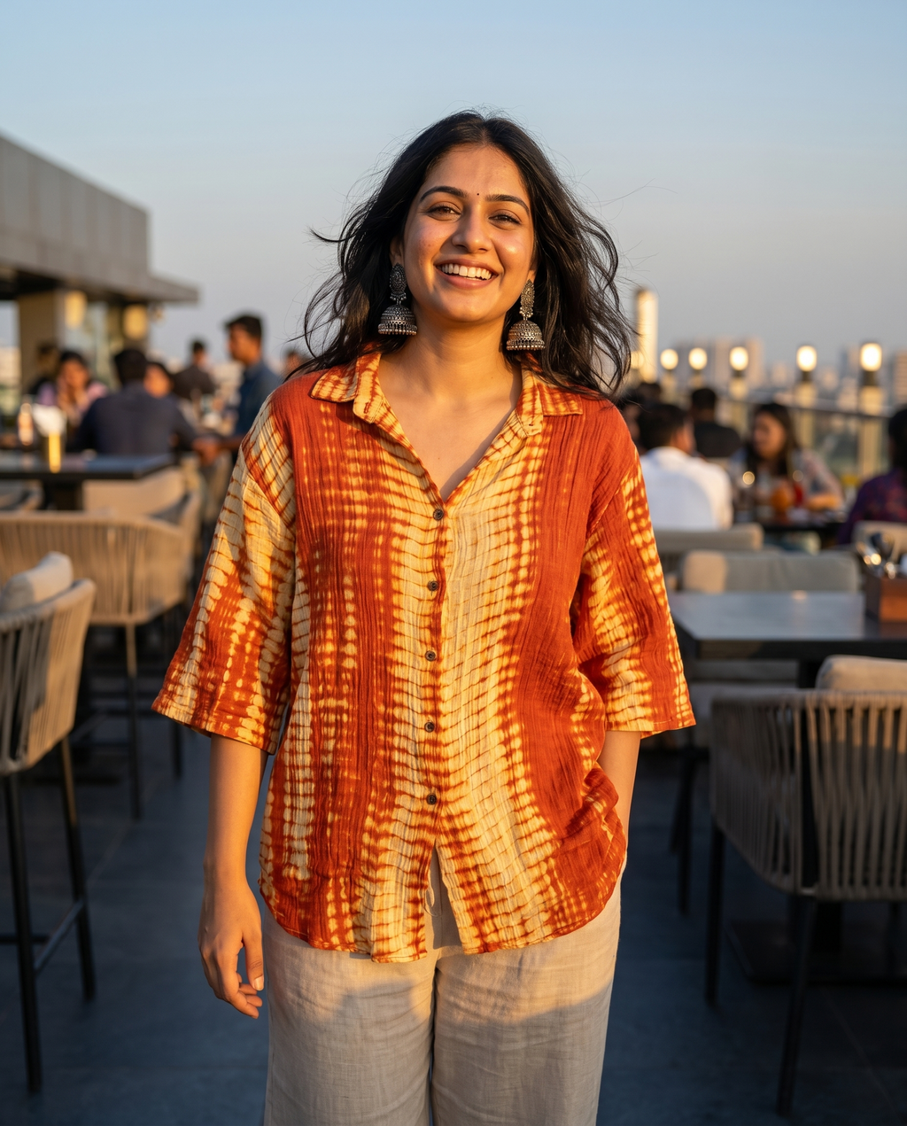 The Sunset Shibori at a rooftop cafe