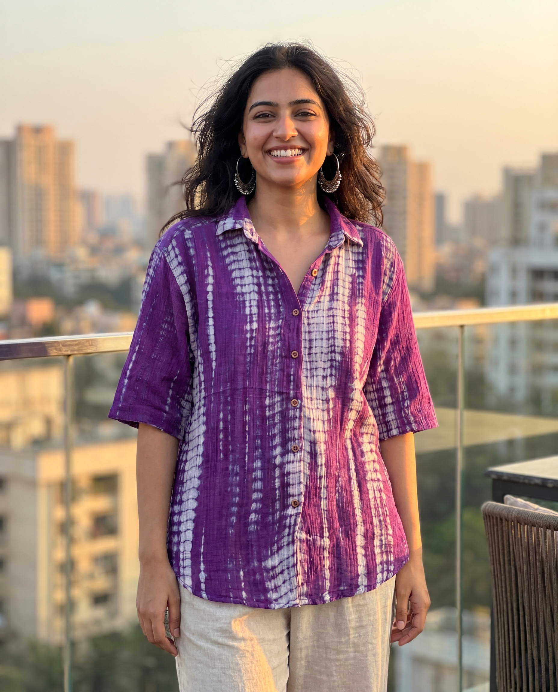 The Plum Shibori at a rooftop cafe