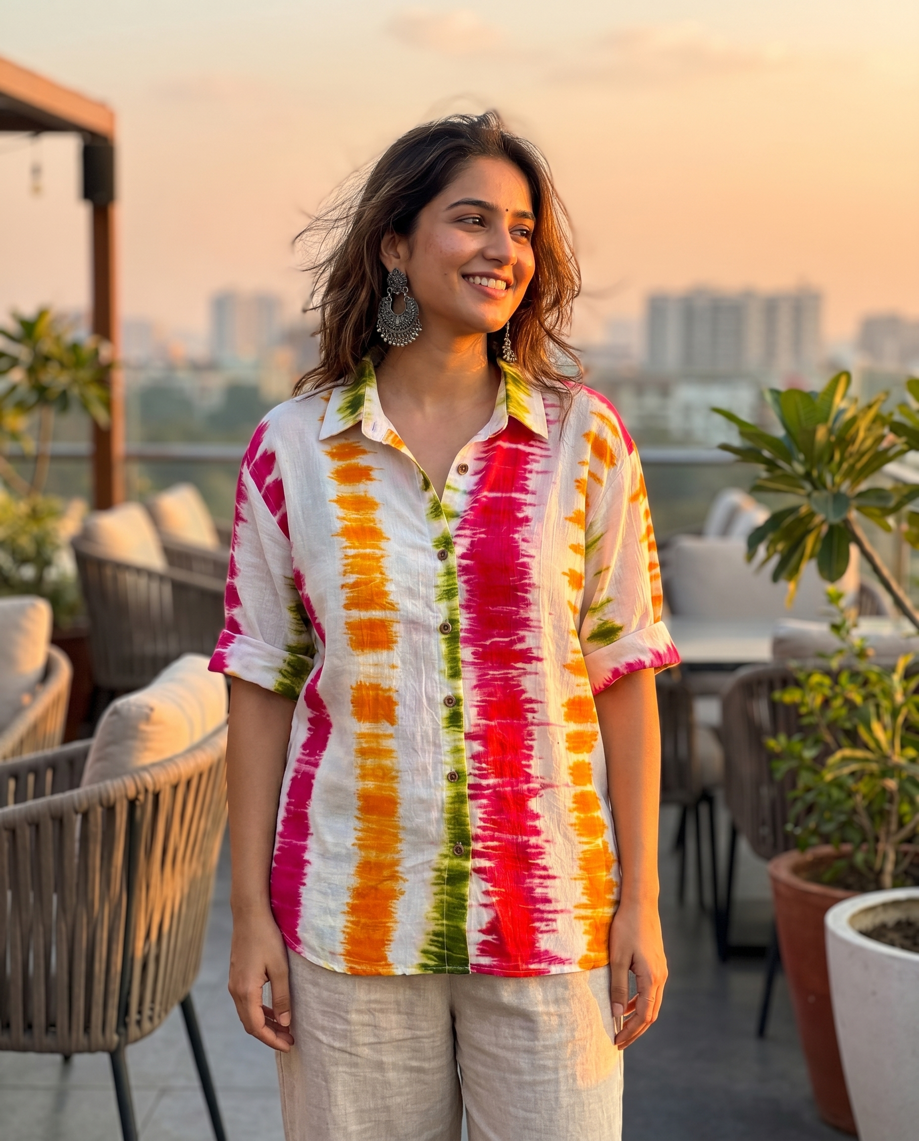 The Holi Stripes at a rooftop cafe
