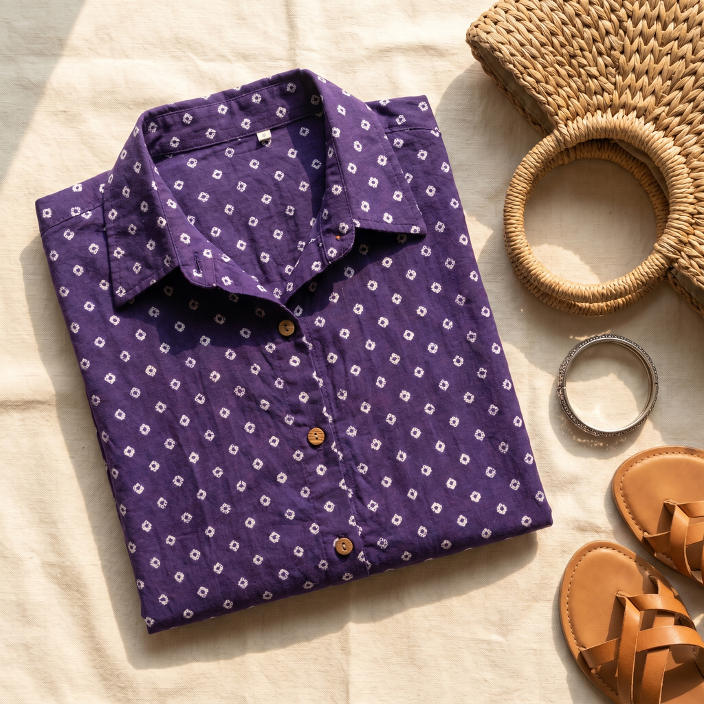 The Indigo Bandhani, flat lay