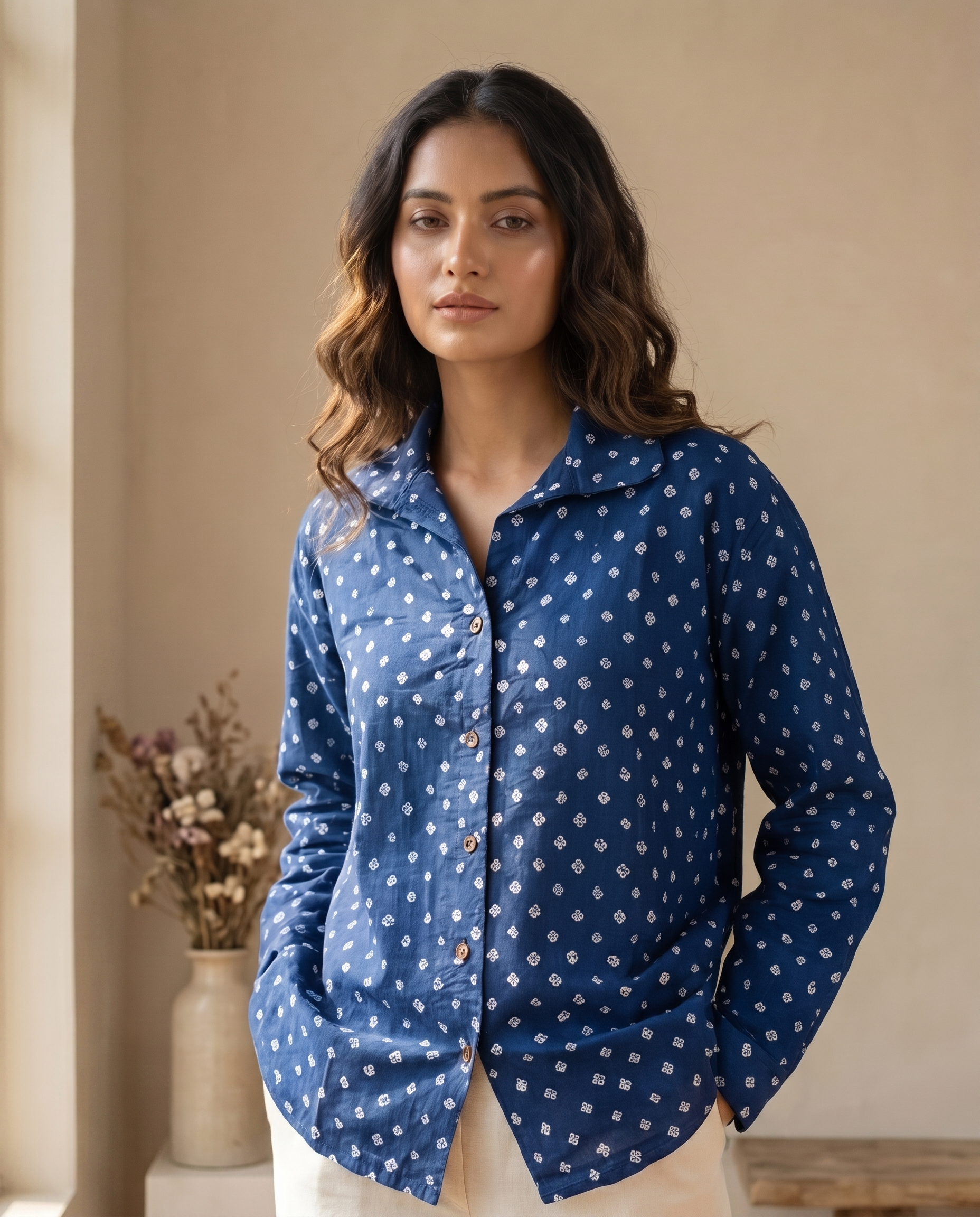 The Royal Blue Bandhani on model, lifestyle shot