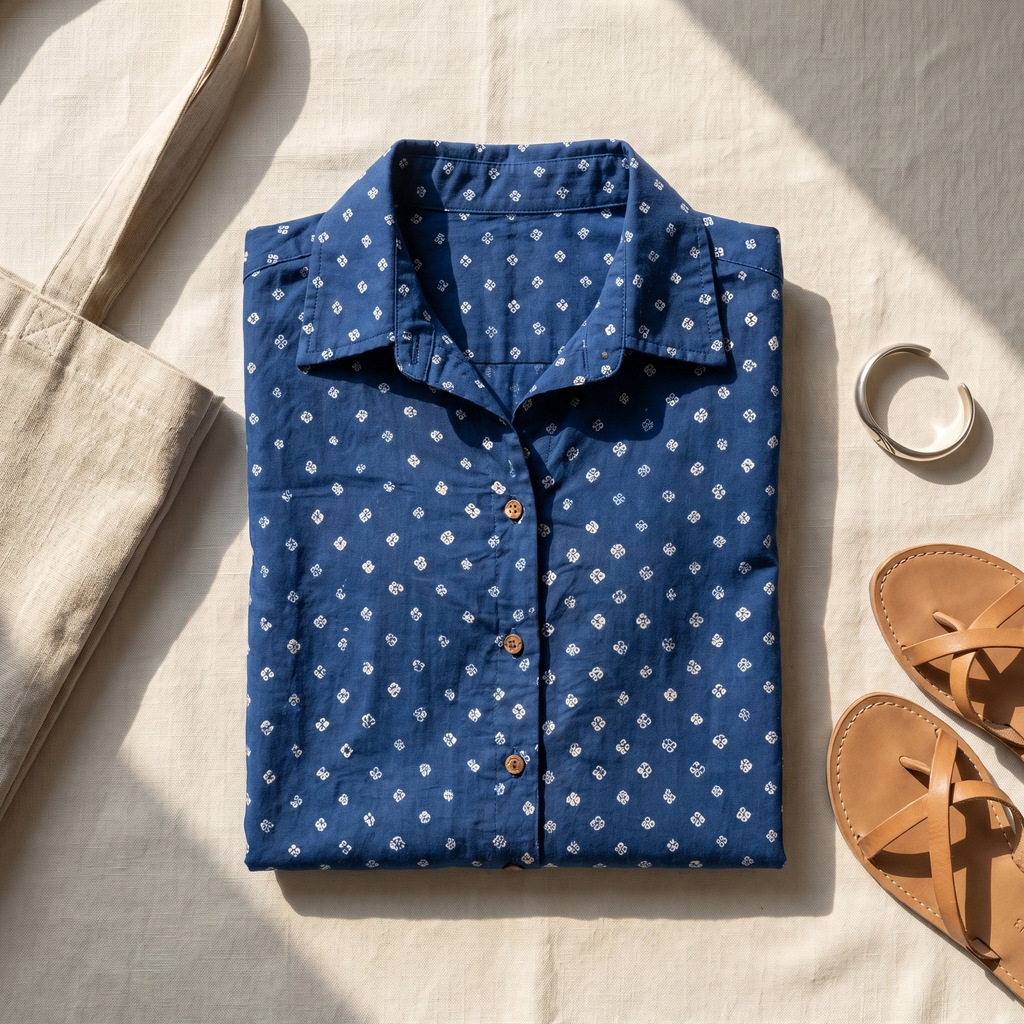 The Royal Blue Bandhani, flat lay